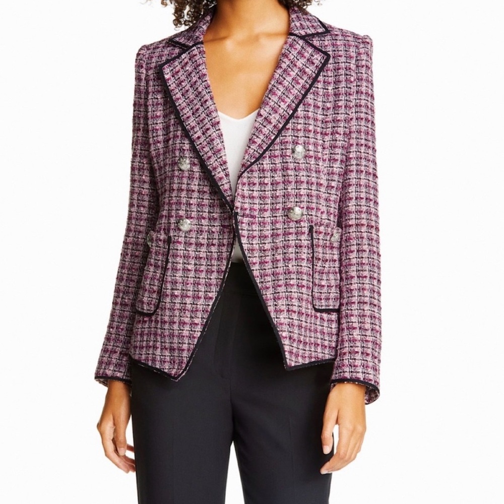Veronica Beard Pink Tweed Double-Breasted Blazer